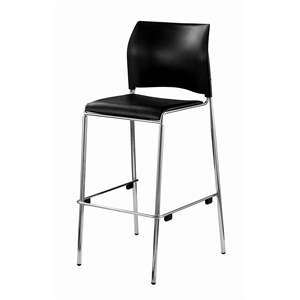 Pemberly Row 31&quot 4-leg Modern Plush Vinyl Bar Stool in Black/Chrome
