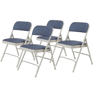 Pemberly Row 29.5&quot Metal Premium Folding Chair in Blue/Gray (Set of 4)