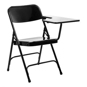 Pemberly Row 31&quot Metal Tablet Left Arm Folding Chair in Black (Set of 2)