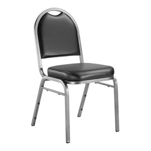 Pemberly Row 35&quot Metal and Vinyl Stack Chair in Panther Black Seat/Silvervein