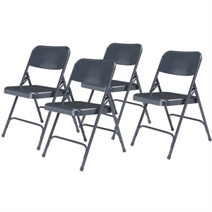 Pemberly Row 29.5&quot Modern Metal Double Hinge Folding Chair in Blue (Set of 4)
