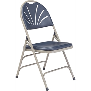 Pemberly Row 34.5&quot Deluxe Fan Metal Folding Chair in Dark Blue (Set of 4)