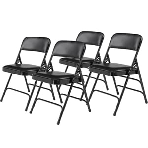 Pemberly Row 29.5&quot Premium Vinyl Folding Chair in Black (Set of 4)