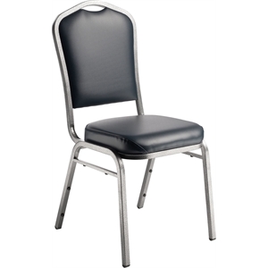 Pemberly Row 37&quot Metal and Vinyl Stack Chair in Midnight Blue/Silvervein
