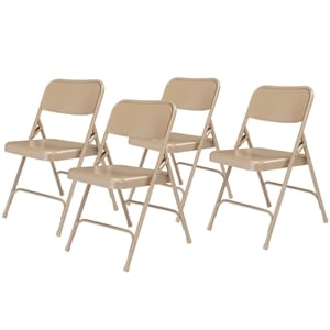 Pemberly Row 29.5&quot Metal Double Hinge Folding Chair in Beige (Set of 4)