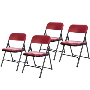 Pemberly Row 29.75&quot Premium Plastic Folding Chair in Burgundy Red (Set of 4)