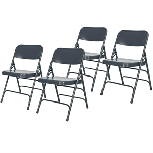 Pemberly Row 29.5&quot Modern Metal Double Hinge Folding Chair in Blue (Set of 4)
