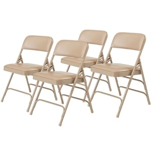Pemberly Row 29.5&quot Premium Vinyl Folding Chair in Beige (Set of 4)