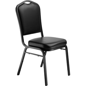 Pemberly Row 37&quot Metal and Deluxe Vinyl Stack Chair in Panther Black