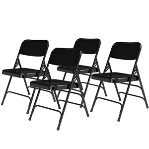 Pemberly Row 29.5&quot Modern Metal Double Hinge Folding Chair in Black (Set of 4)
