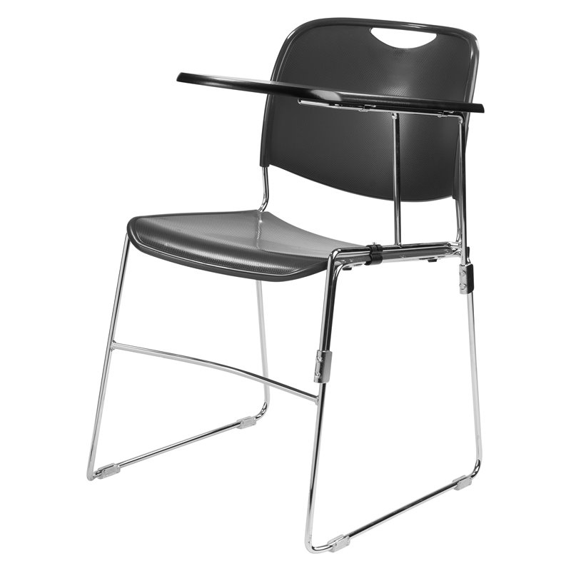 Pemberly Row Modern Wood Left Tablet Arm for Stack Chair in Black/Chrome