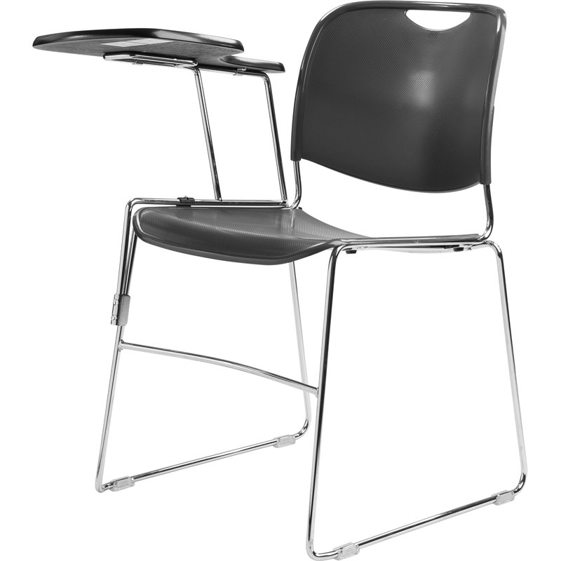 Pemberly Row Modern Wood Right Tablet Arm for Stack Chair in Black/Chrome
