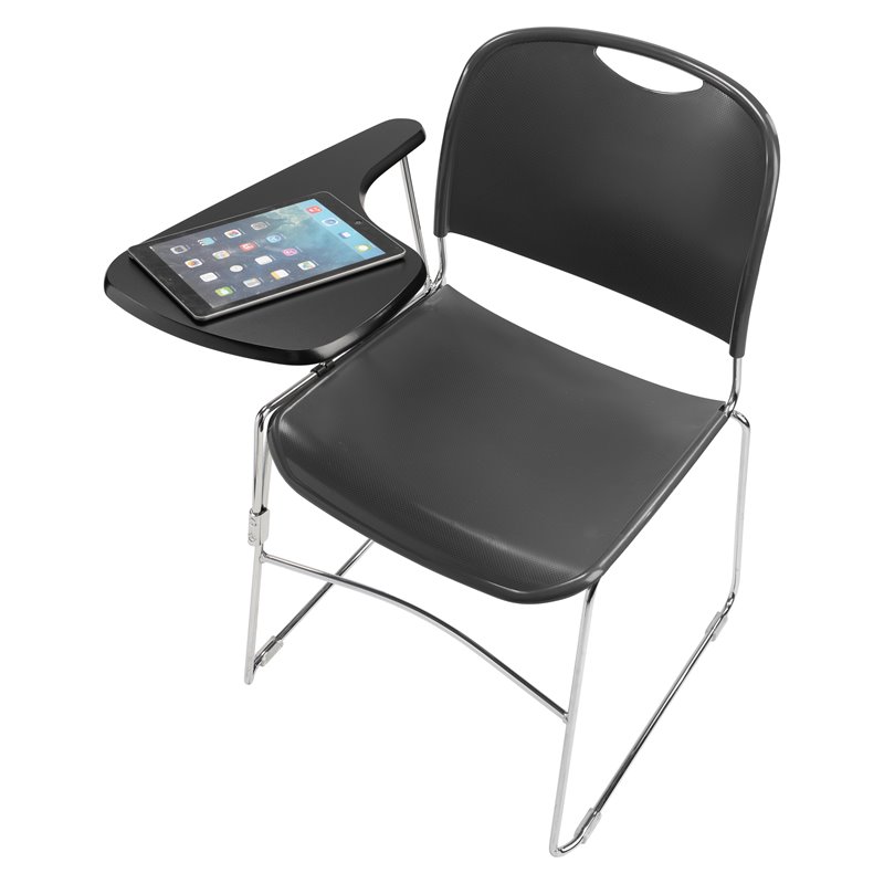 Pemberly Row Modern Wood Right Tablet Arm for Stack Chair in Black/Chrome
