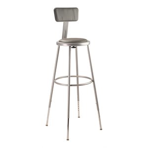 Pemberly Row 32-39&quot Modern Metal Heavy Duty Stool with Backrest in Gray