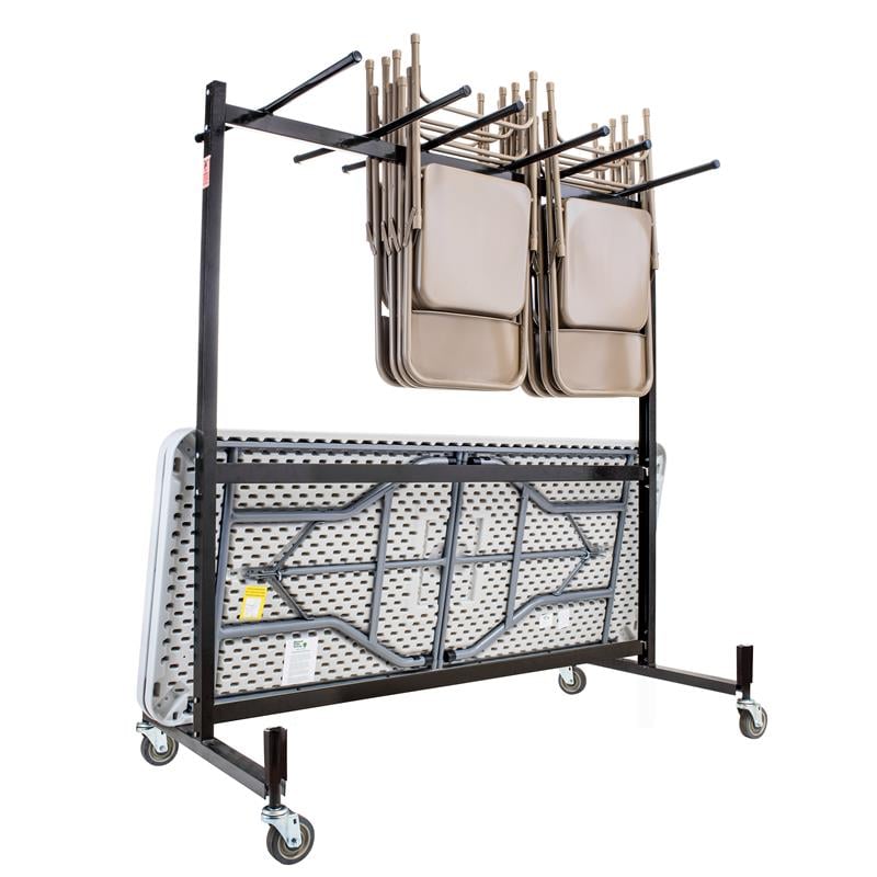 Pemberly Row Steel Metal Table and Chair Storage Truck in Brown Powder-Coated