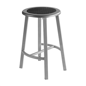 Pemberly Row 24&quot Stool Black Steel Seat Gray Frame with Curved Footring