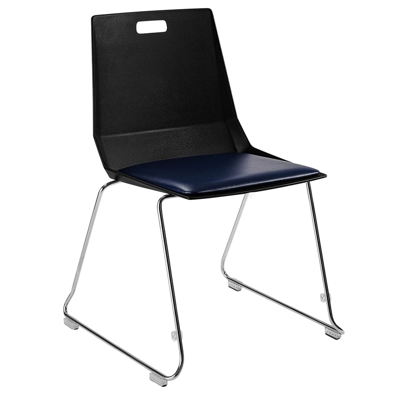 Pemberly Row Modern Chair Black Poly Back and Blue Padded Seat
