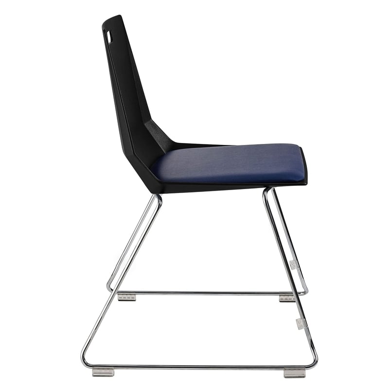 Pemberly Row Modern Chair Black Poly Back and Blue Padded Seat