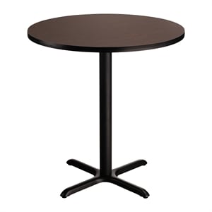 Pemberly Row Cafe Table Round X Base 36&quotH Particleboard Black Frame Mahogany Top