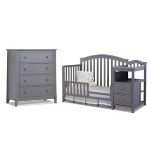 Pemberly Row Set of 2 4-Drawer Chest & Crib and Charger in Gray