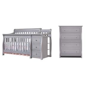 Pemberly Row Set of 2 Crib and Changer & 4-Drawer Dresser in Weathered Gray