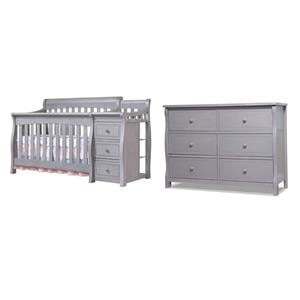 Pemberly Row Set of 2 Crib and Changer & Double Dresser in Weathered Gray