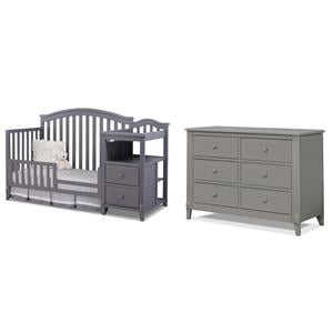 Pemberly Row Set of 2 Crib and Changer & Double Dresser in Gray