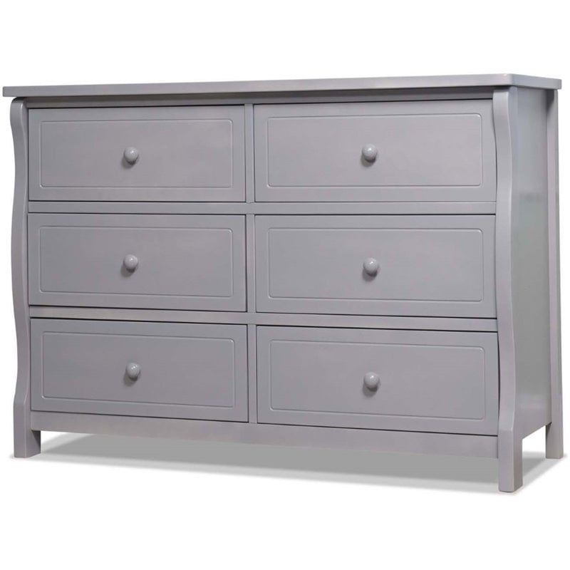 Pemberly Row Set of 3 Gray Crib and Changer & 4-Drawer Dresser & Double Dresser