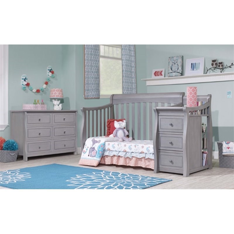 Pemberly Row Set of Gray Crib and Changer 4-Drawer Dresser
