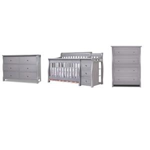 Pemberly Row Set of 3 Gray Crib and Changer & 4-Drawer Dresser & Double Dresser