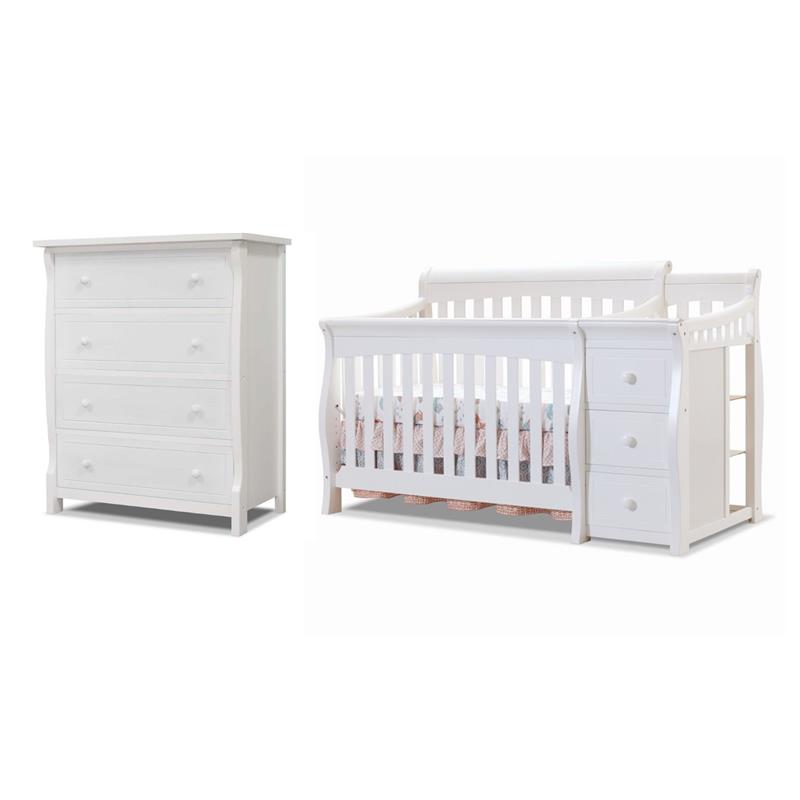 Pemberly Row Set of 2 Crib and Changer & 4-Drawer Dresser in White