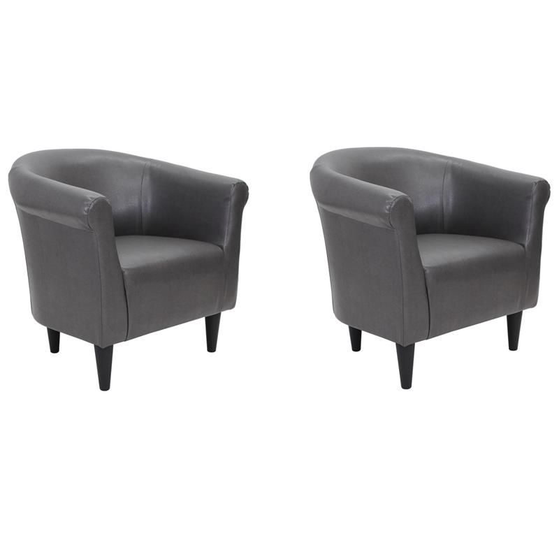 Pemberly Row Set of 2 Traditional Faux Leather Club Chair in Slate Gray
