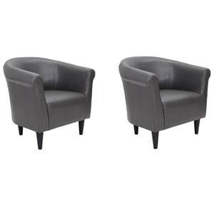 Pemberly Row Set of 2 Traditional Faux Leather Club Chair in Slate Gray