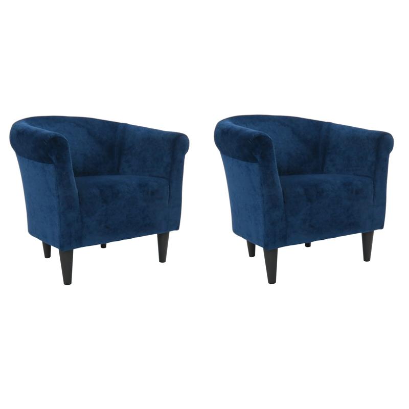 Pemberly Row Set of 2 Traditional Fabric and EPS Club Chair in Blue
