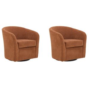 Pemberly Row Set of 2 Fabric Curved Arm Swivel Tub Chair in Burnt Orange