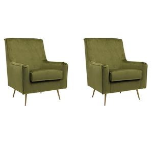 Pemberly Row Set of 2 18&quotH Traditional Fabric Arm Chair in Chantel Avocado Green