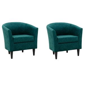 Pemberly Row Set of 2 17.5&quot Traditional Polyester Fabric Club Chair in Teal