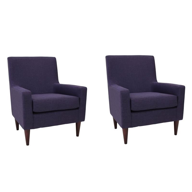 Pemberly Row Set of 2 Traditional Fabric Arm Chair in Eggplant Purple