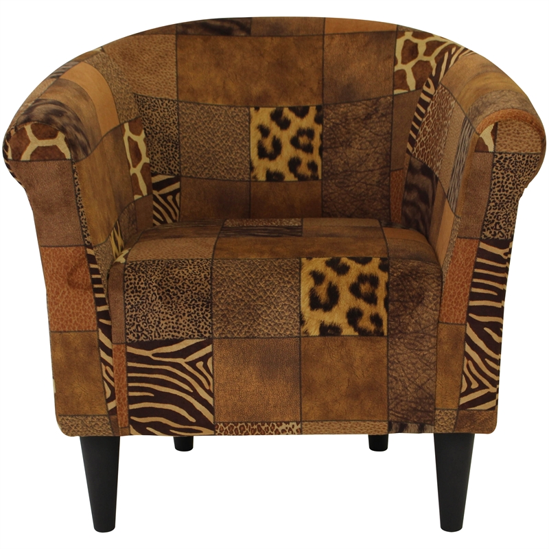 Pemberly Row Set of 2 Traditional Fabric Club Chair in Brown Finish
