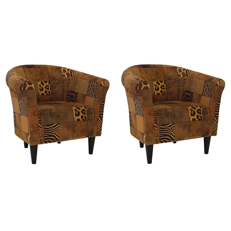 Pemberly Row Set of 2 Traditional Fabric Club Chair in Brown Finish