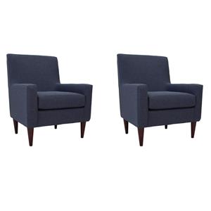 Pemberly Row Set of 2 Traditional Fabric Arm Chair in Navy Blue