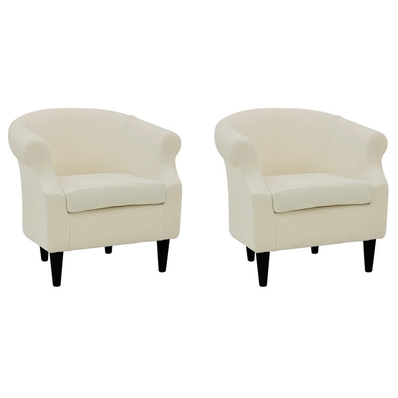 Pemberly Row Set of 2 Traditional Polyester Fabric Chair in Off White