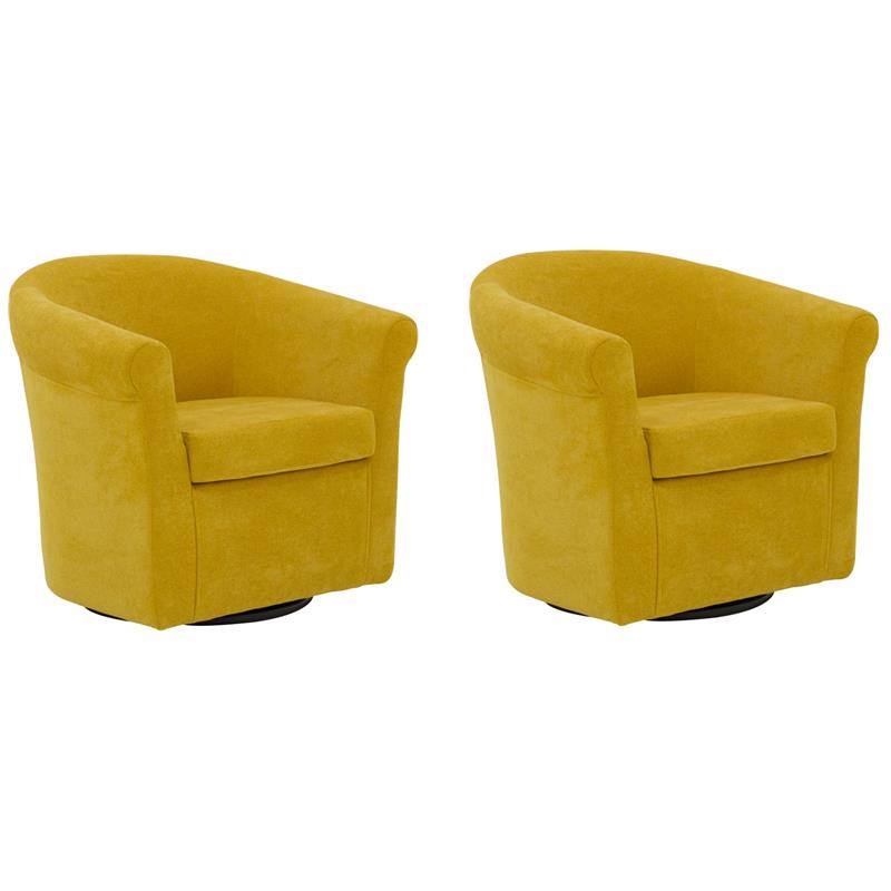 Pemberly Row Set of 2 Traditional Polyester Fabric Club Chair in Yellow