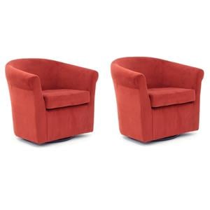 Pemberly Row Set of 2 19&quotH Polyester Fabric Swivel Club Chair in Red
