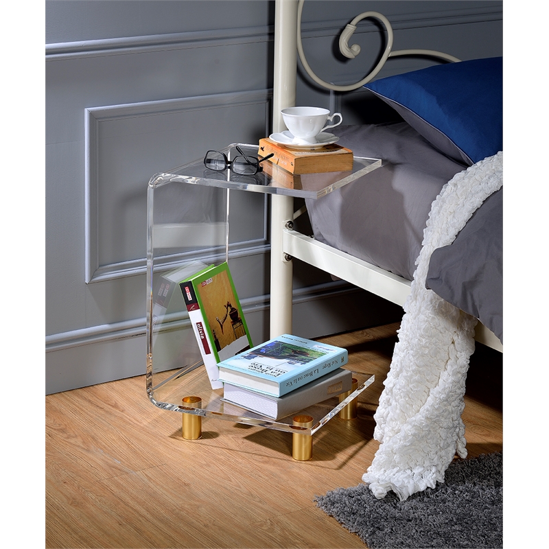 Pemberly Row Set of 2 C-shape Lucite and Acrylic Accent Table in Clear