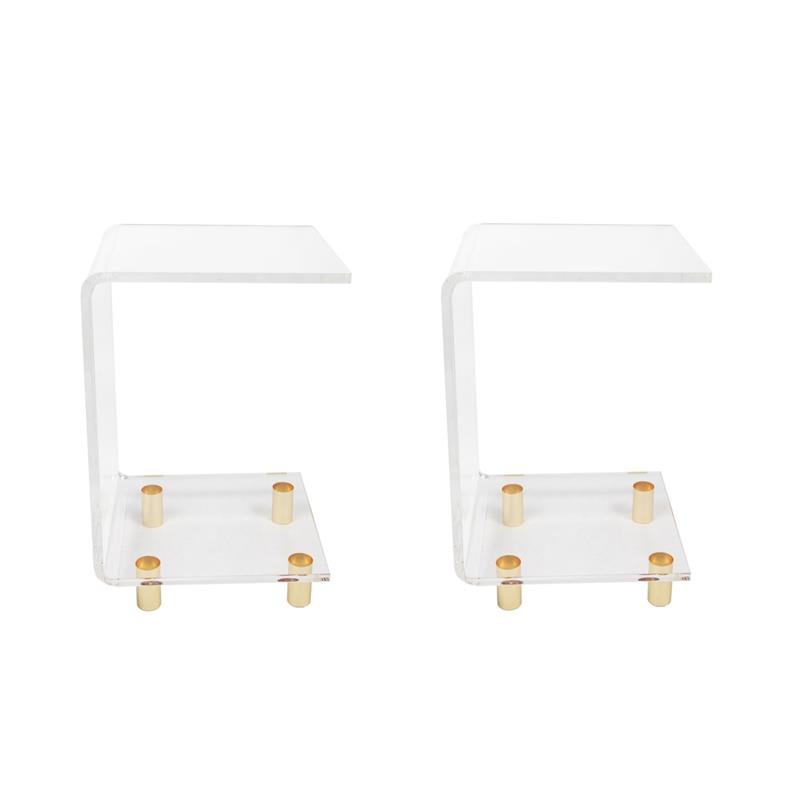 Pemberly Row Set of 2 C-shape Lucite and Acrylic Accent Table in Clear