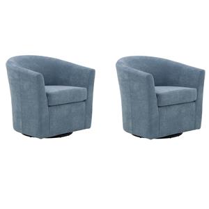 Pemberly Row Set of 2 19&quotH Traditional Fabric Swivel Club Chair in Light Blue