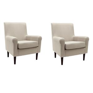 Pemberly Row Set of 2 17.5&quotH Fabric Rolled Arm Lounge Chair in Beige