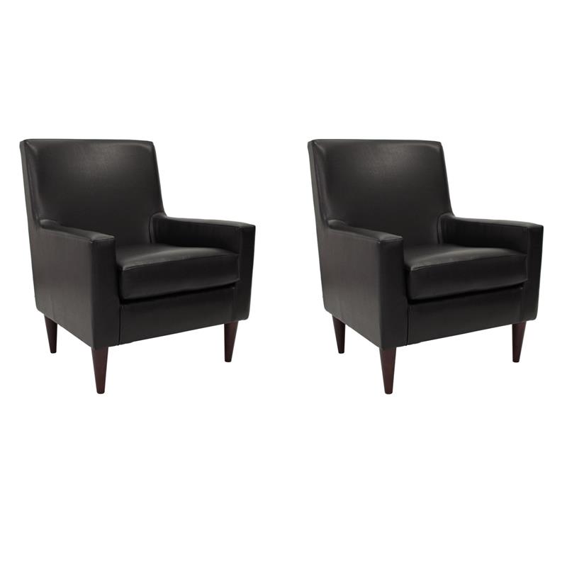Pemberly Row Set of 2 Traditional Faux Leather Arm Chair in Black