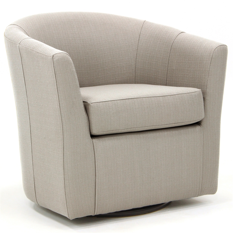Pemberly Row Set of 2 Traditional Fabric Swivel Club Chair in Cream